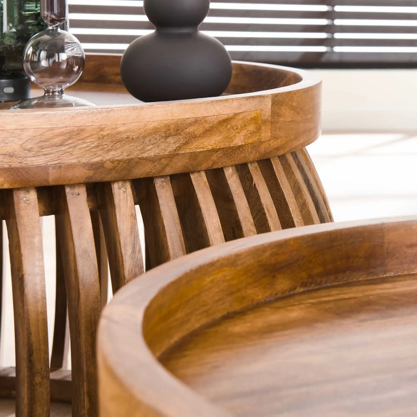 Couchtisch Set Dwina 3 | 2-teilig | Ø60/Ø80 | Mangoholz | Sandfarben