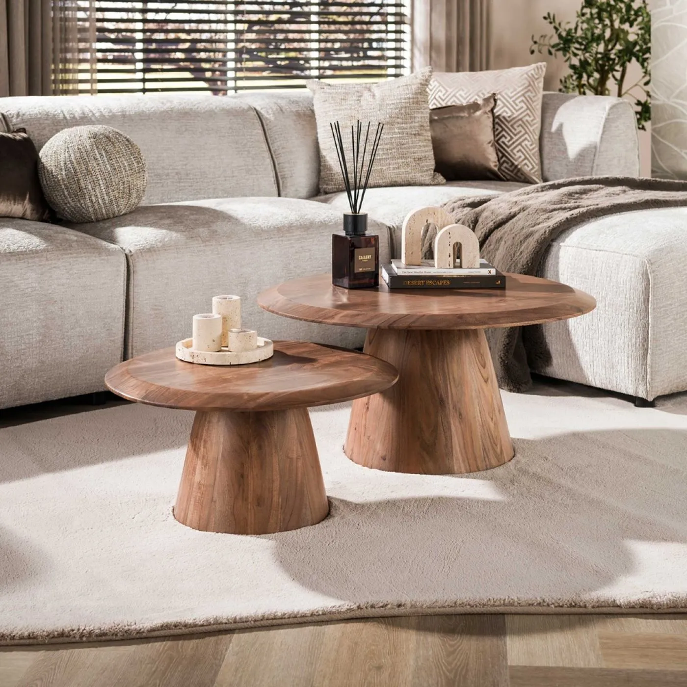 Couchtisch Set Freji | 2-teilig | rund | Akazie massiv | Braun