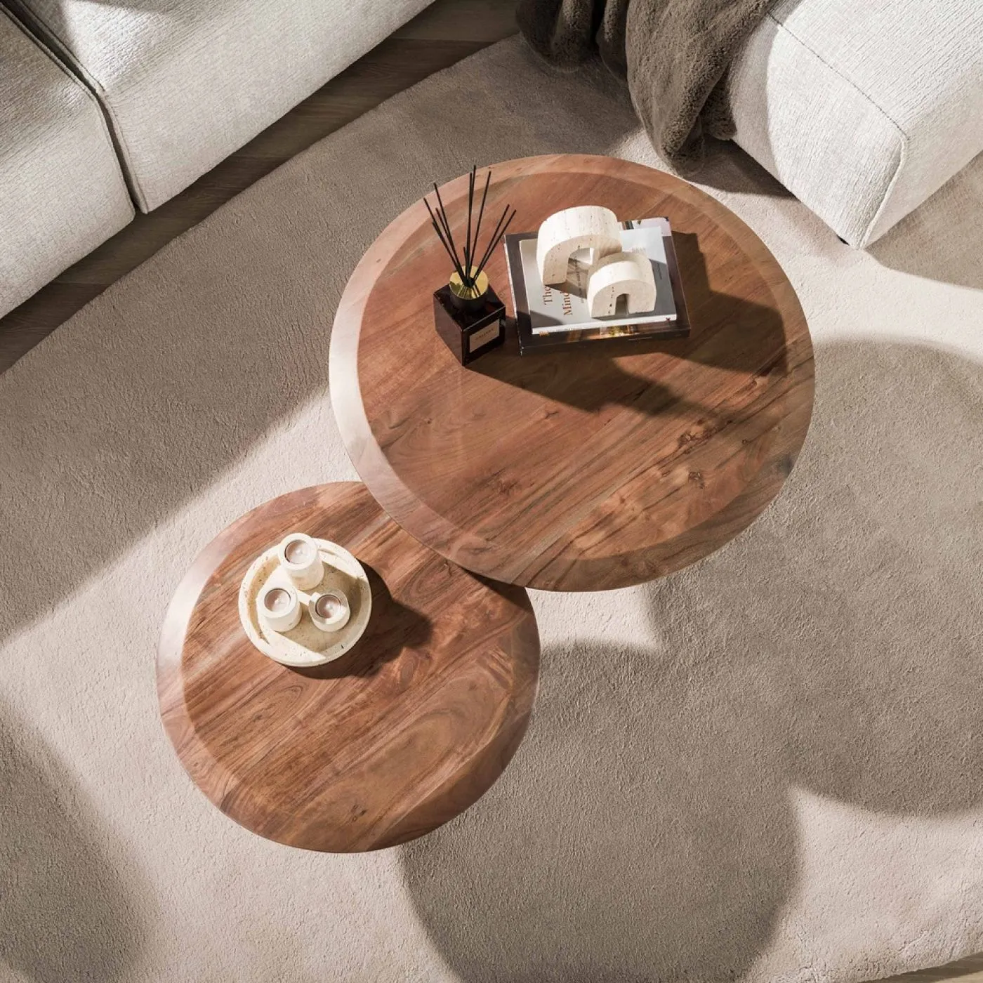 Couchtisch Set Freji | 2-teilig | rund | Akazie massiv | Braun