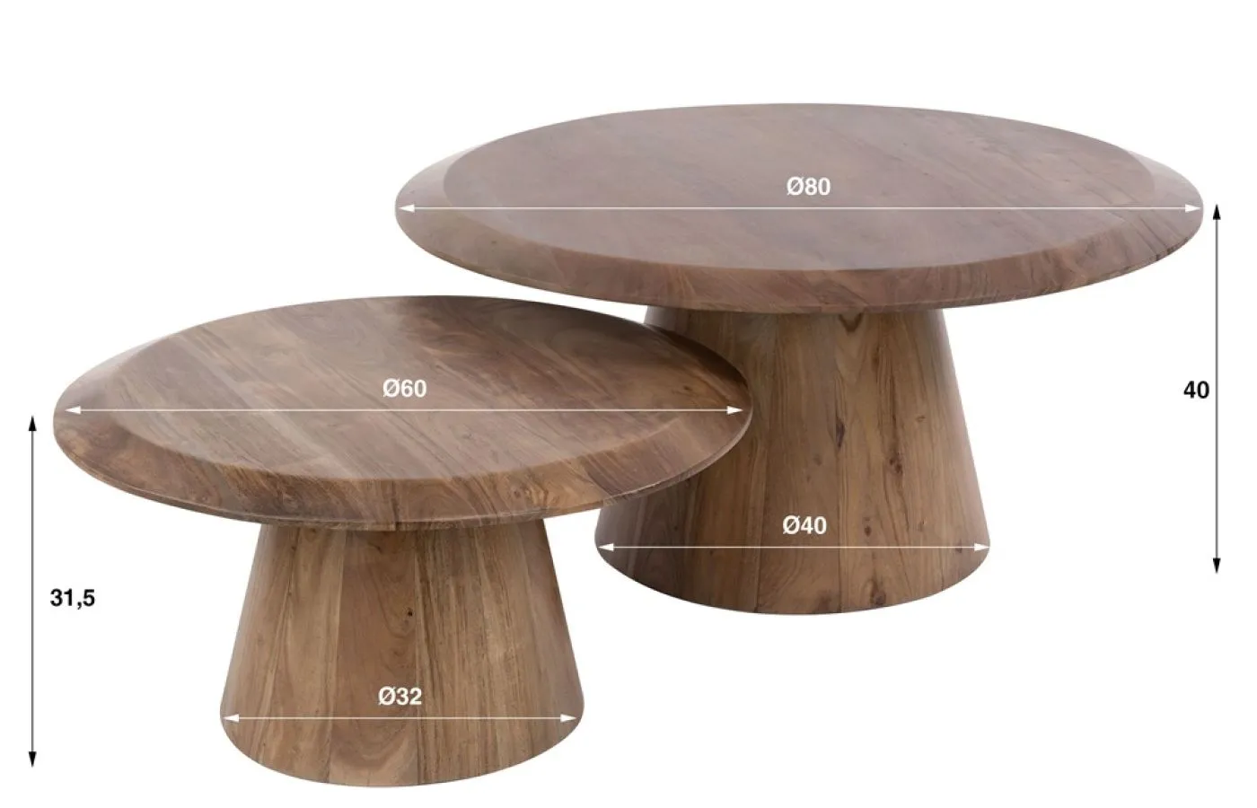 Couchtisch Set Freji | 2-teilig | rund | Akazie massiv | Braun