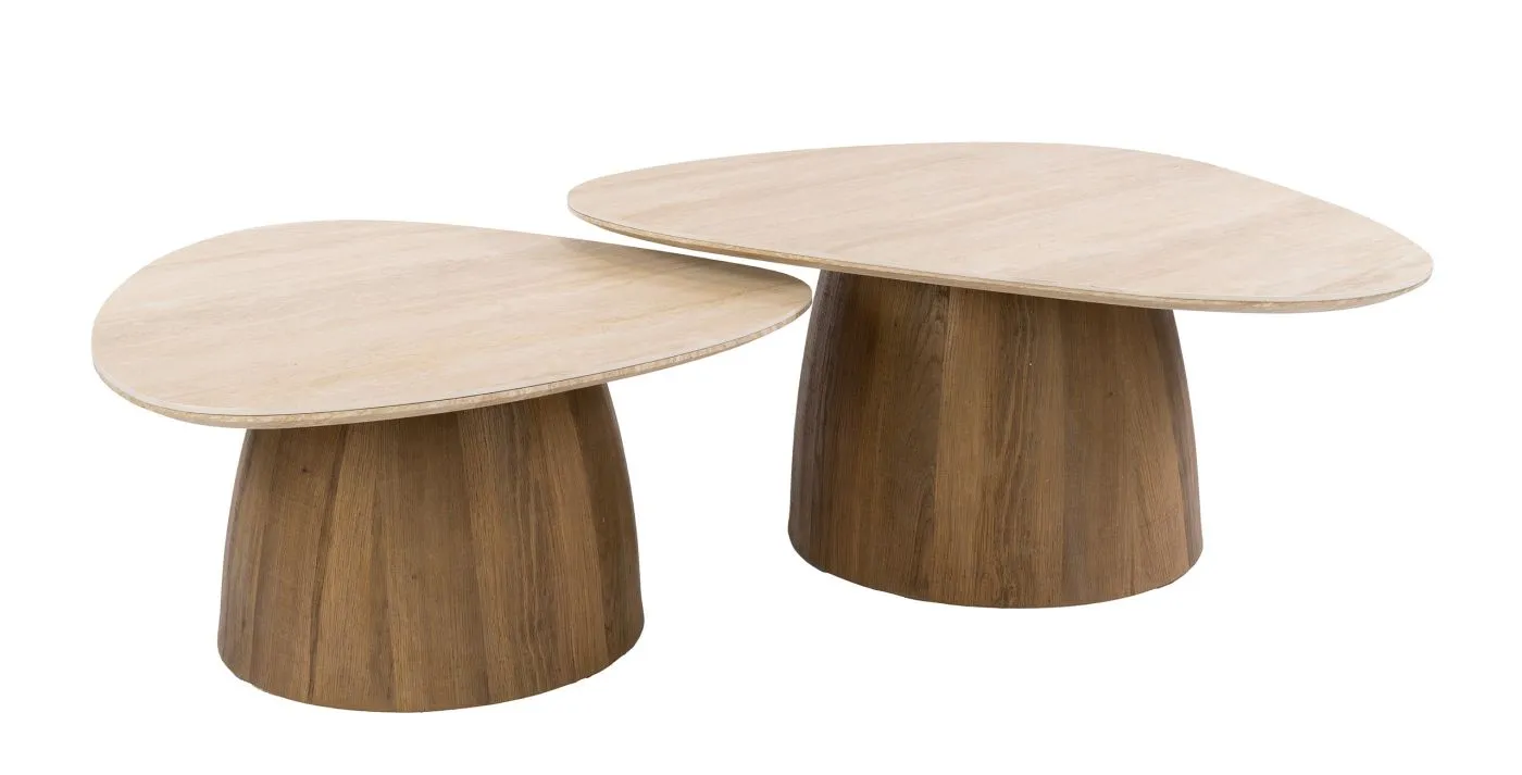 Couchtisch Set Homa | 2-teilig | Keramik Travertin | creme-beige