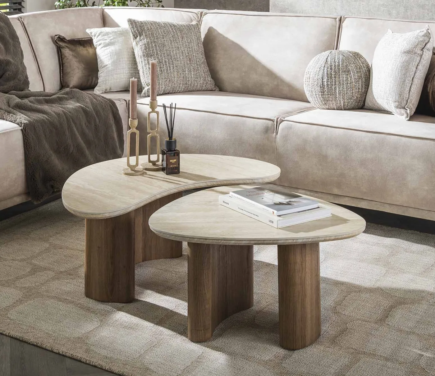 Couchtisch Set Homa | 2-teilig | Keramik Travertin | Naturfarben