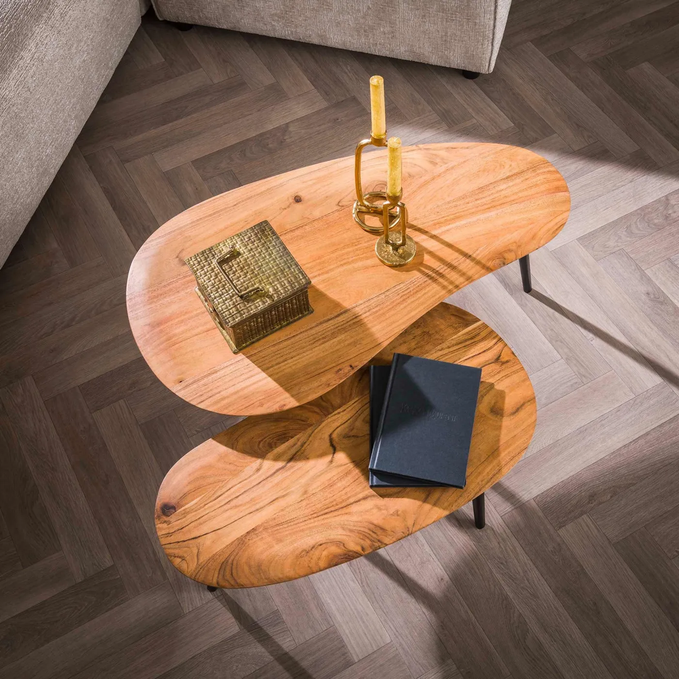 Couchtisch Set Imphala 3 | nierenförmig | 2-teilig | Akazie massiv