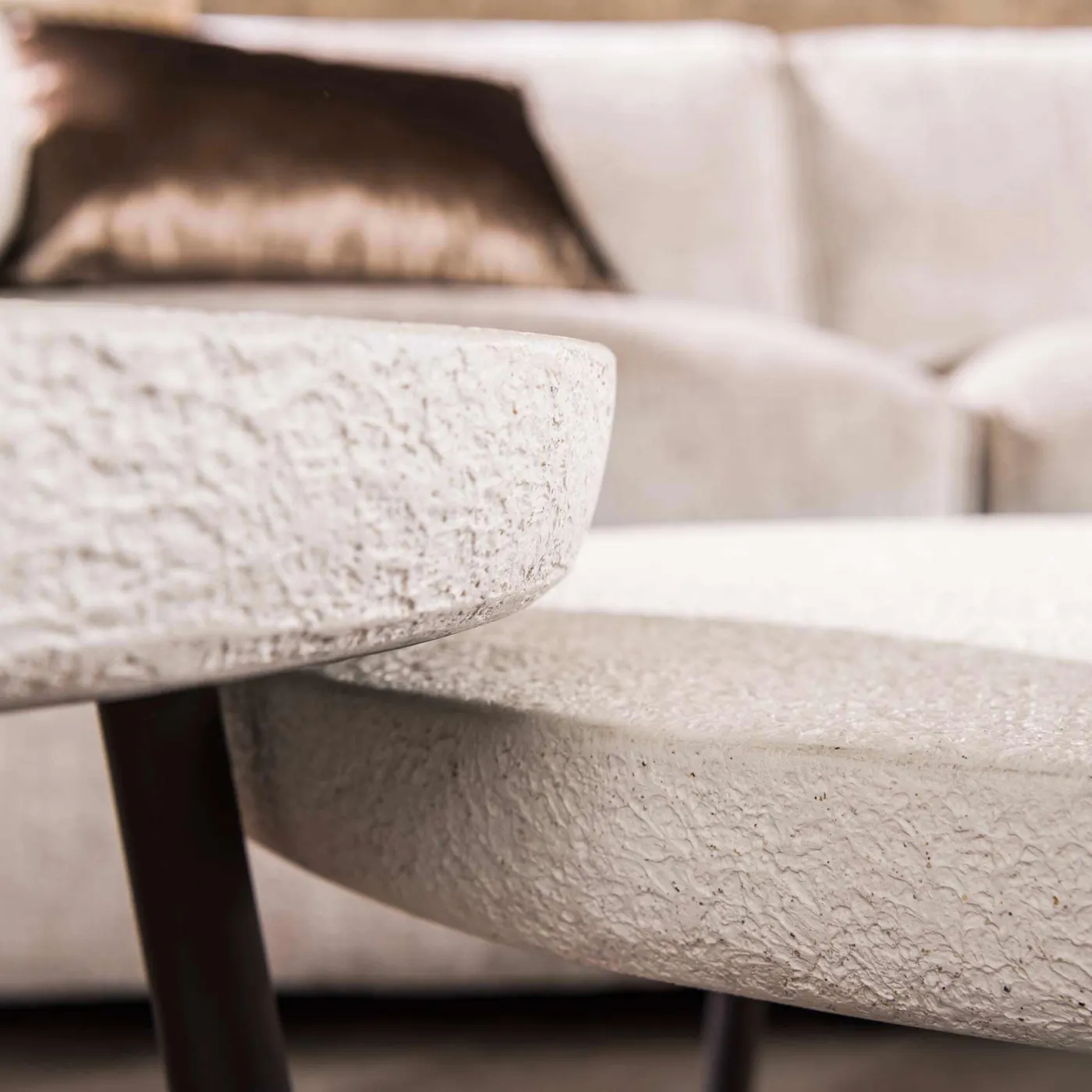 Couchtisch Set Junsei 2-teilig | rund | Marmorlook | weiß