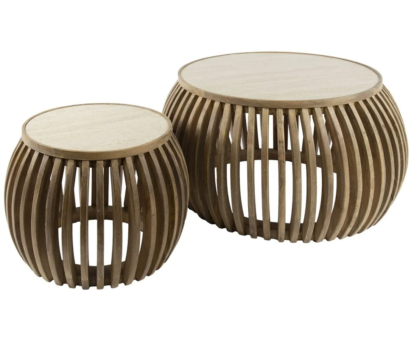 Couchtisch Set Kalia | 2-teilig | Ø50/Ø75 | Mangoholz | Sandfarbe
