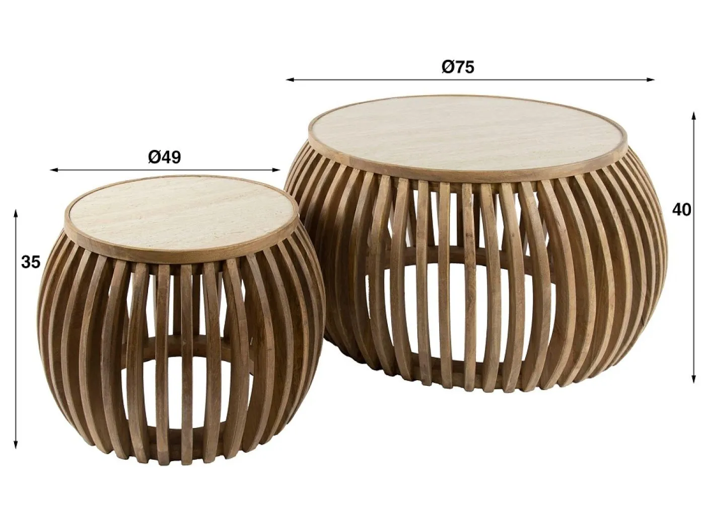 Couchtisch Set Kalia | 2-teilig | Ø50/Ø75 | Mangoholz | Sandfarbe