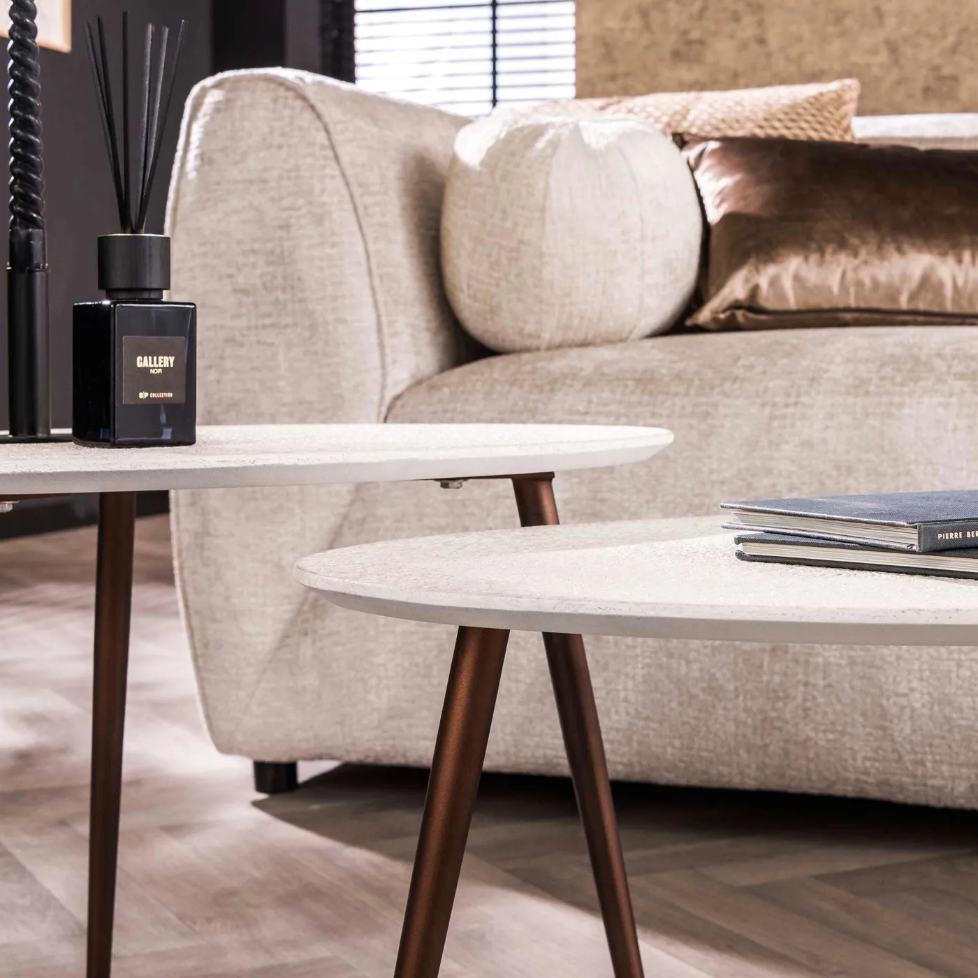 Couchtisch Set Koishi 2-teilig | dreieckig | Marmorlook | weiß