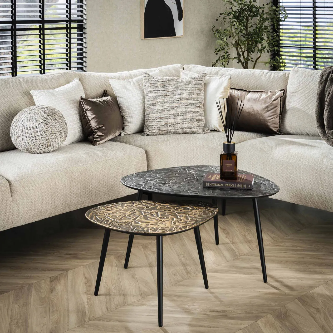 Couchtisch Set Kotto dreieckig | 2-teilig | Metall | bronze & silber