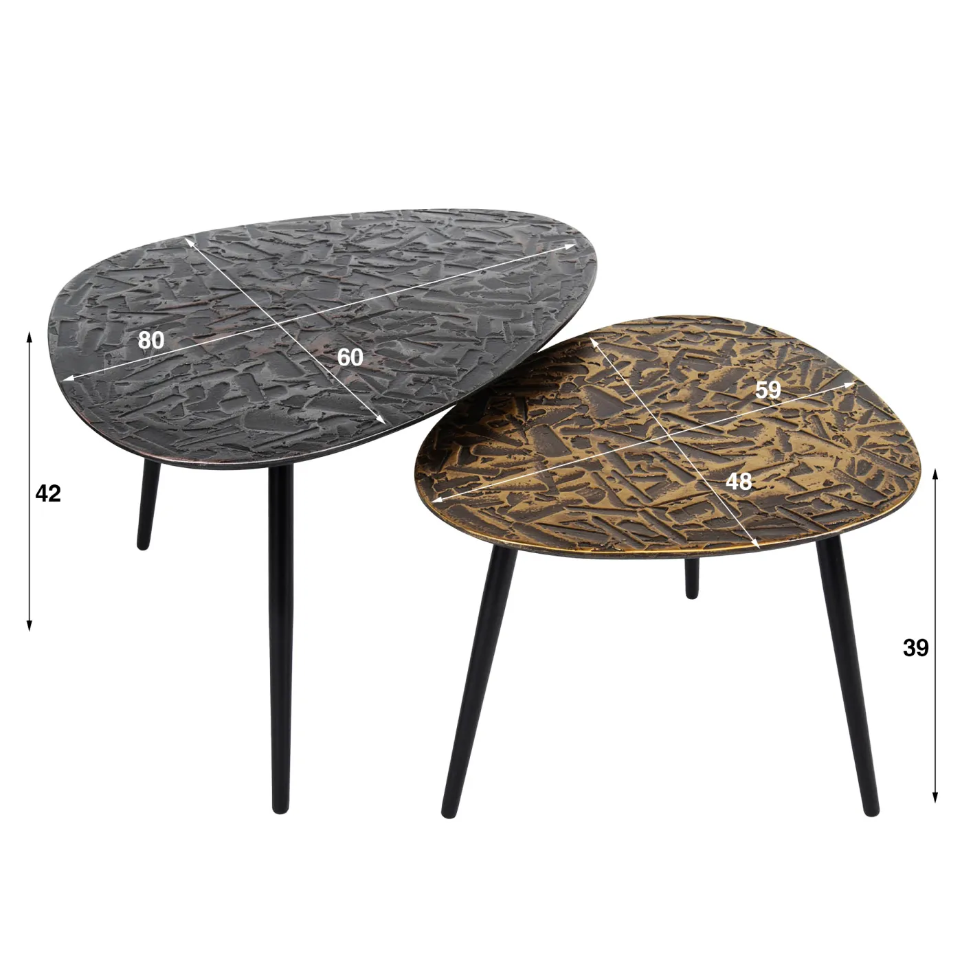 Couchtisch Set Kotto dreieckig | 2-teilig | Metall | bronze & silber