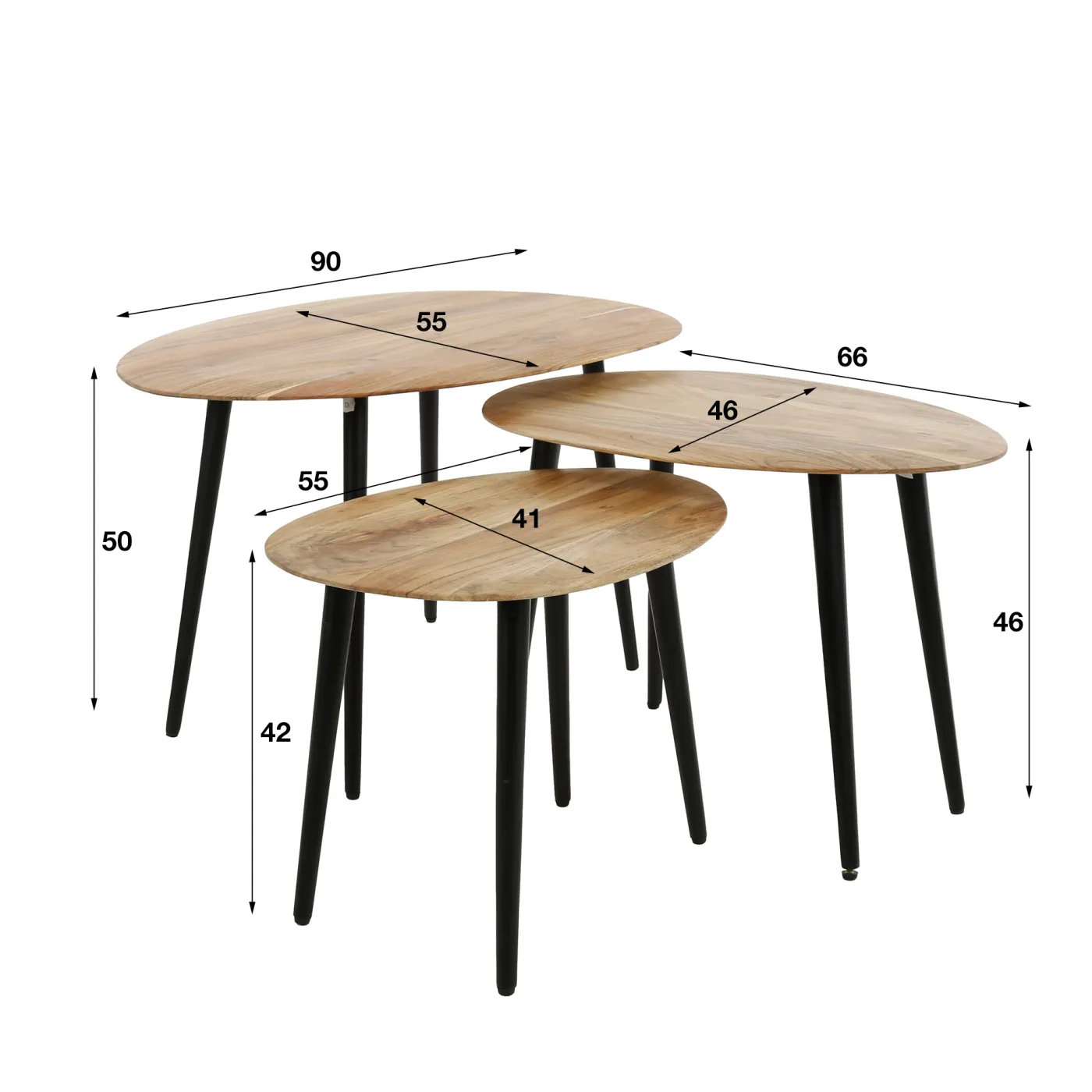 Couchtisch Set Luna oval | 3-teilig | Akazie | massiv
