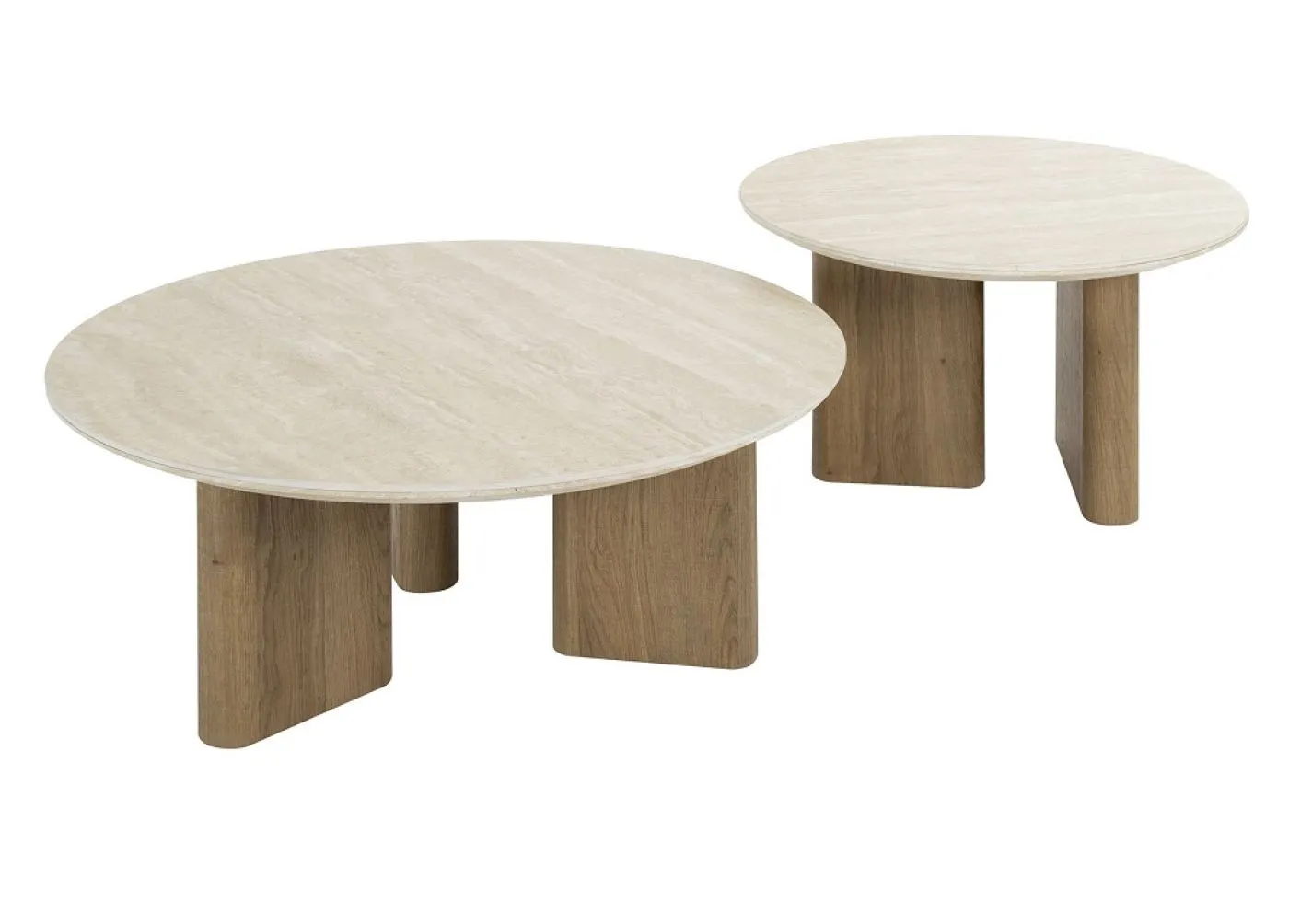 Couchtisch Set Lungi, 2-teilig, im Wohnzimmer vor Sofa, zwei runde Tische mit Holzfüßen – Ansicht 4