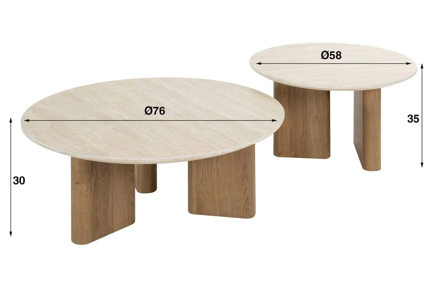 Couchtisch Set Lungi, 2-teilig, im Wohnzimmer vor Sofa, zwei runde Tische mit Holzfüßen – Ansicht 5
