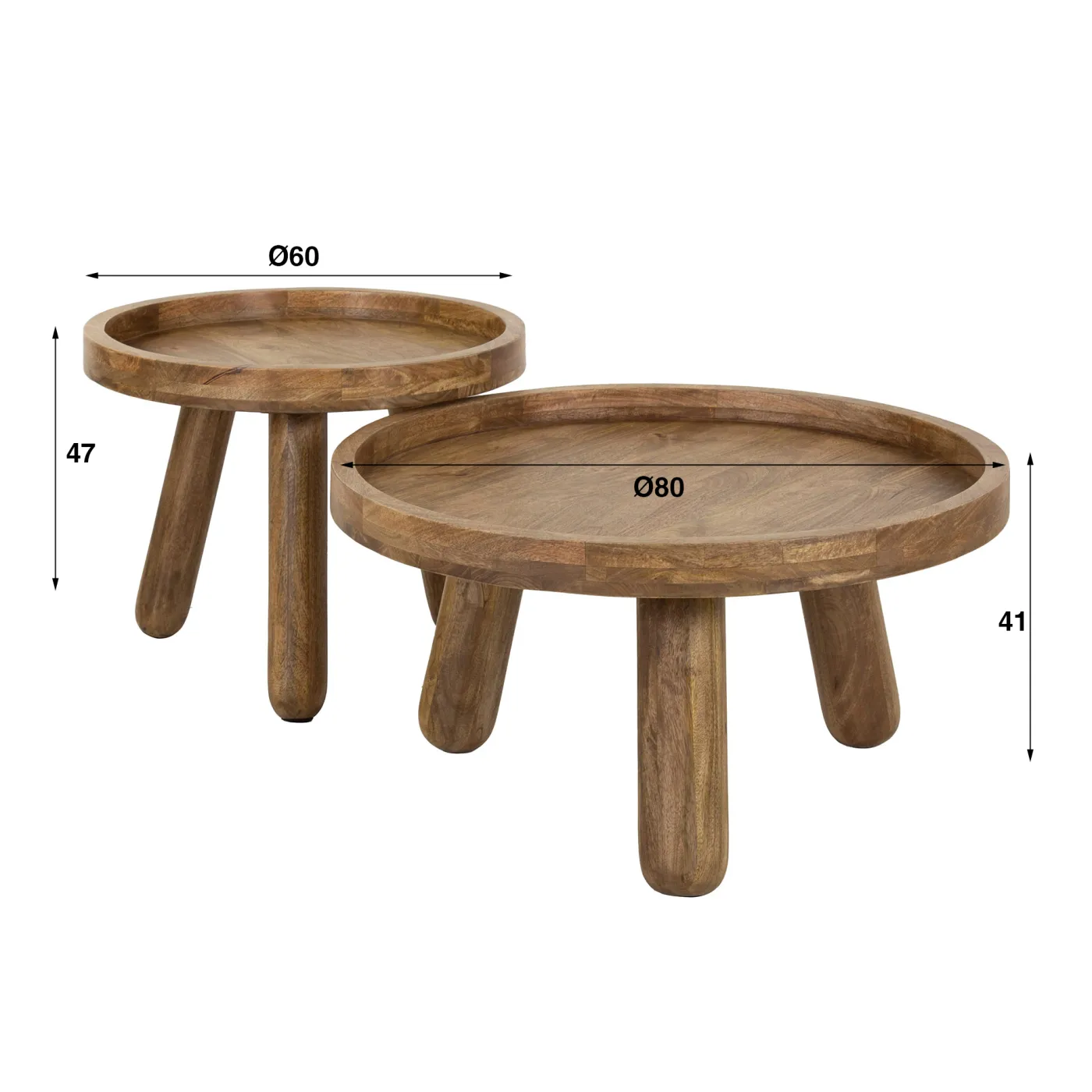 Couchtisch Set Mando | 2-teilig | Ø60/Ø80 | Mangoholz | Sandfarben