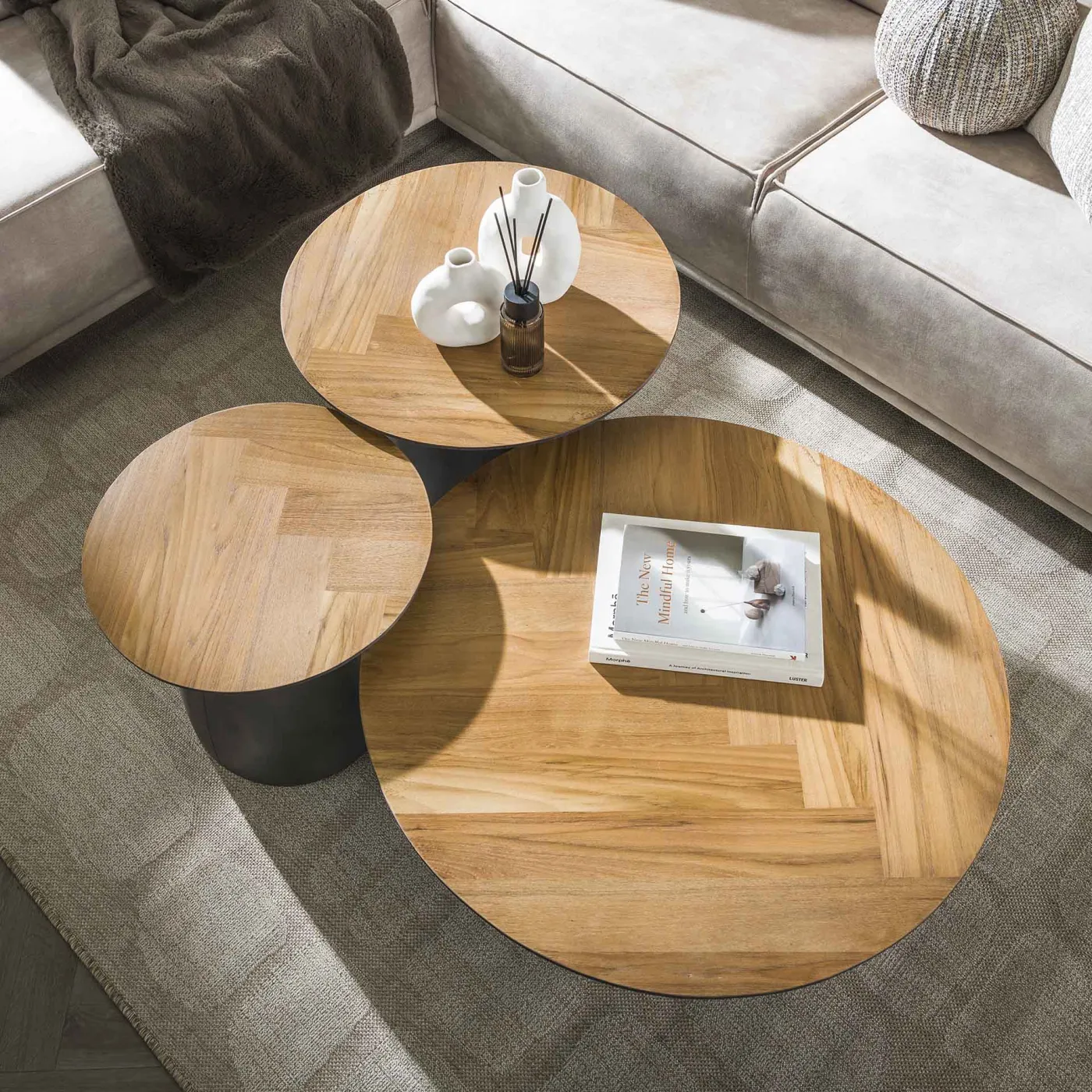 Couchtisch-Set Megan | 3-teilig | Ø80/60/45 | Teakholz | Naturfarben