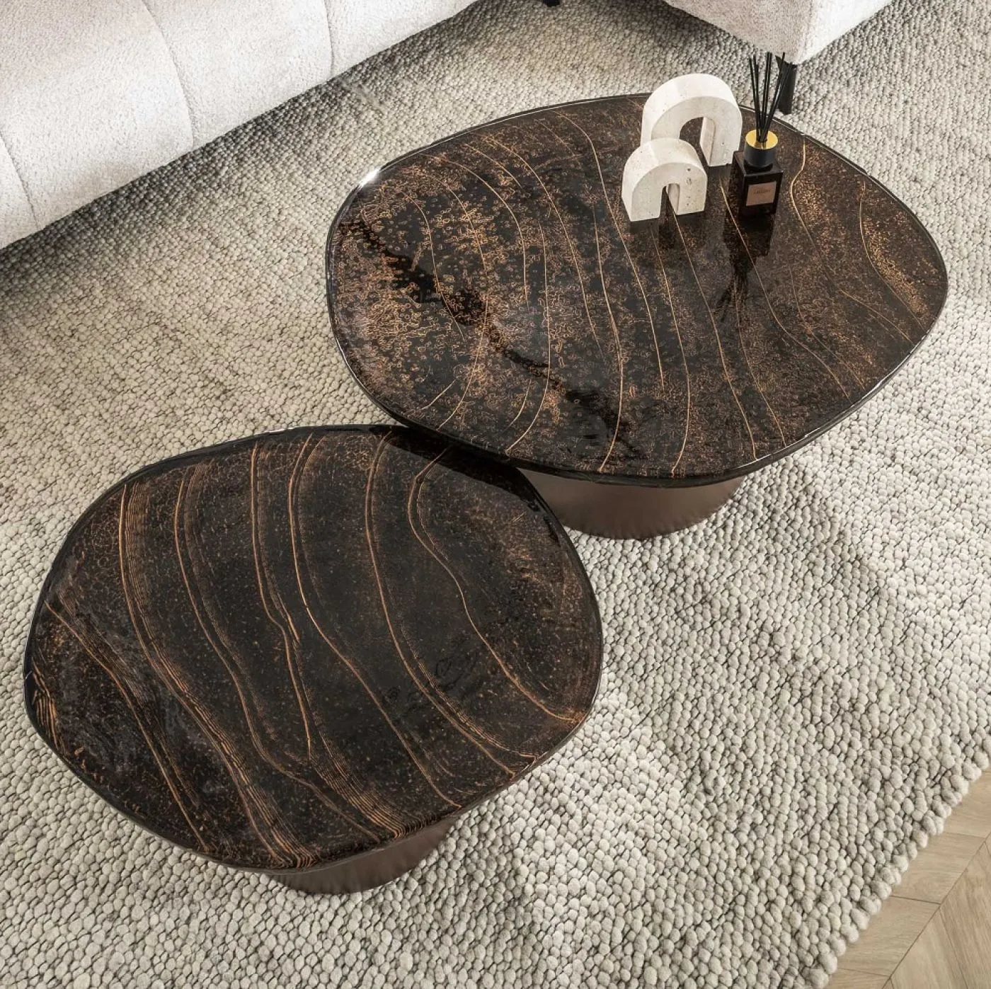 Couchtisch set Mira | 2-teilig | Glas | Antikkupfer