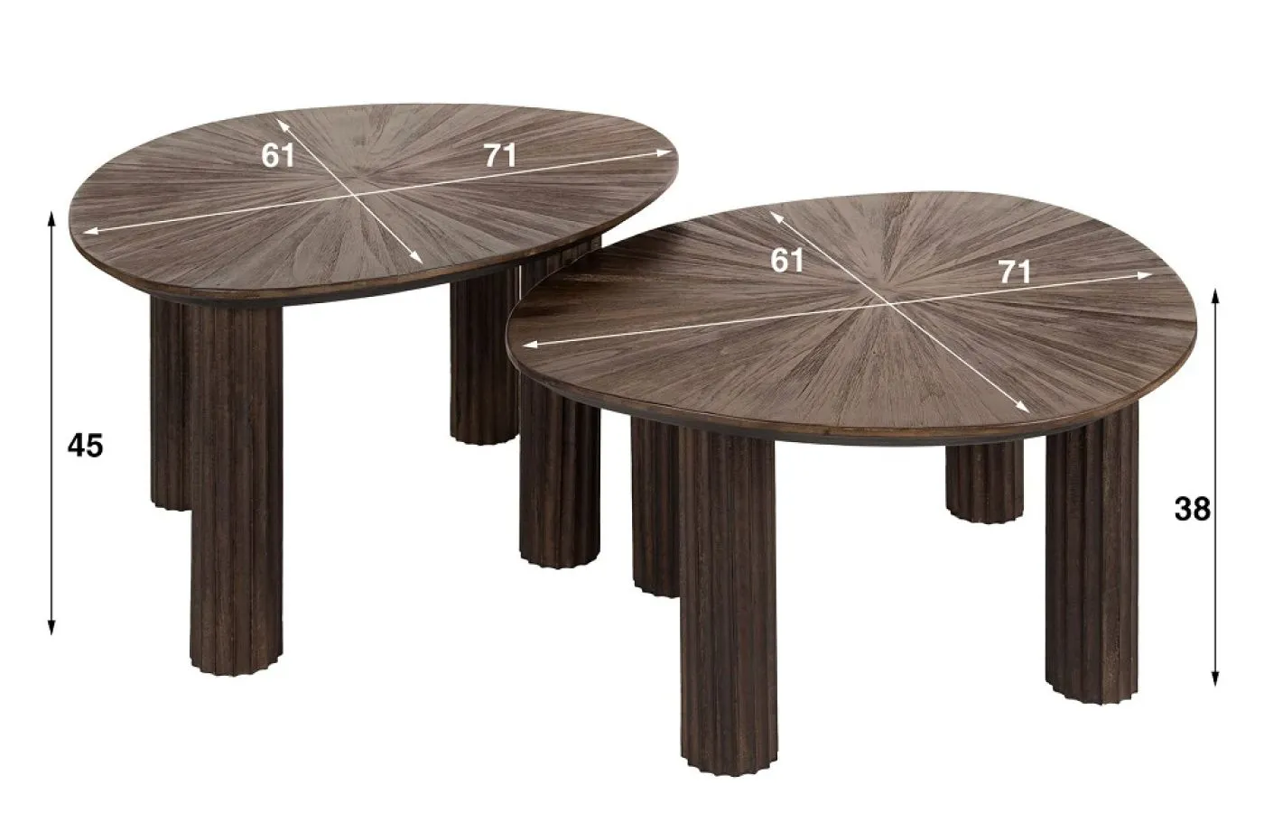 Couchtisch Set Naru | dreieckig | 2-teilig | Teakholz massiv | Espresso