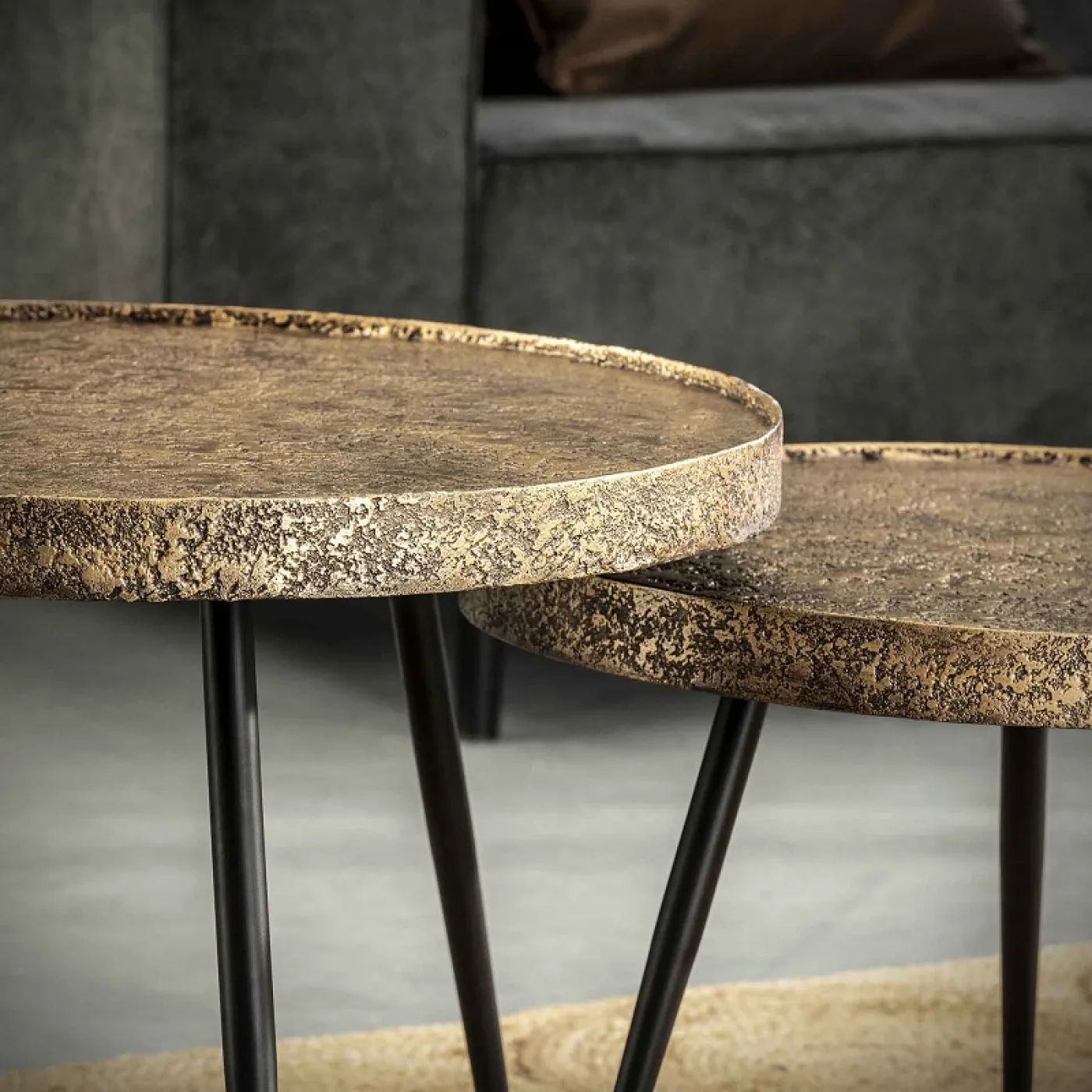 Couchtisch Set Orbis 2-teilig rund | Metall | antike bronze / metallic