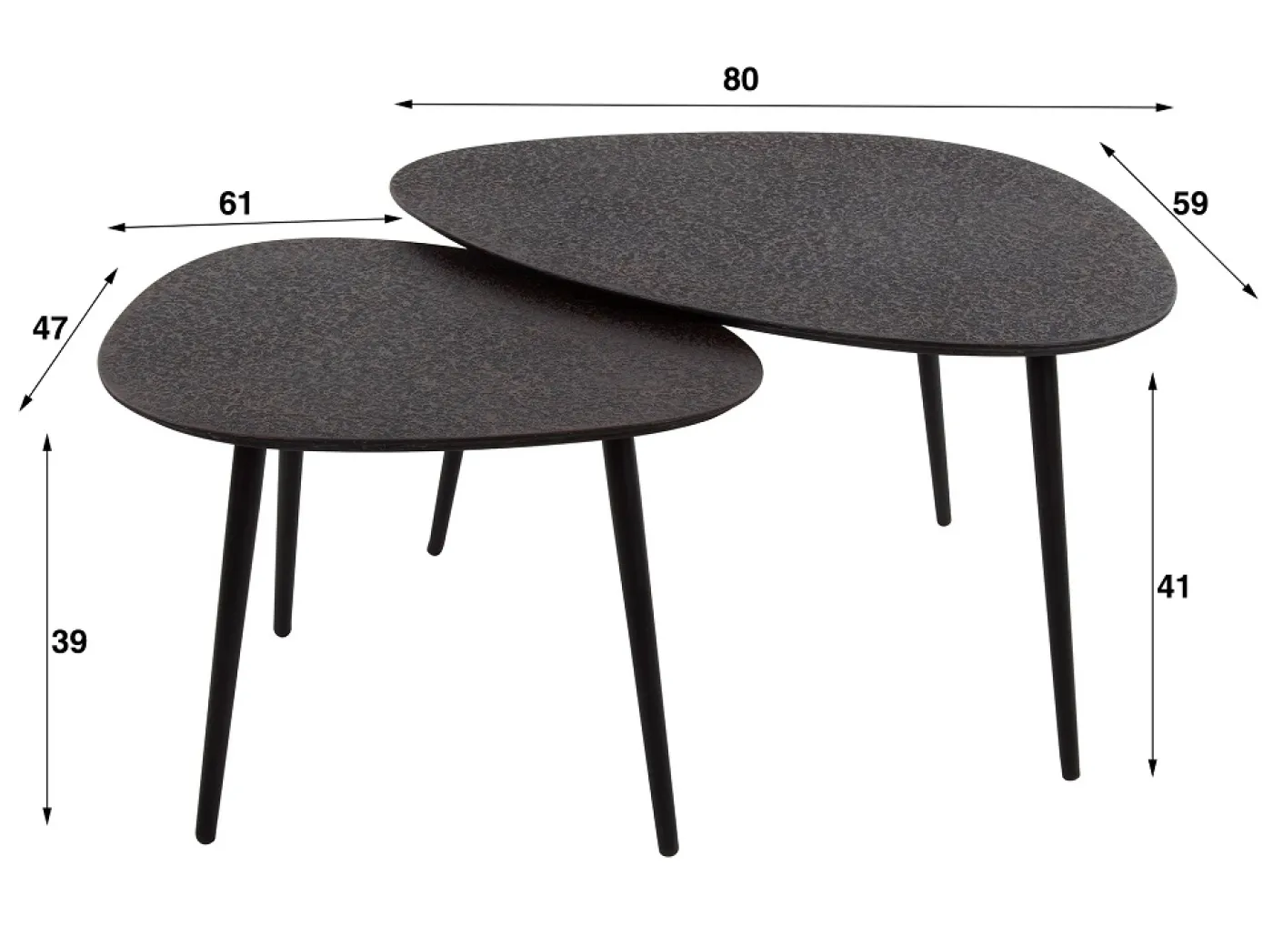 Couchtisch Set Sai dreieckig | 2-teilig | Metall | metallic schwarz