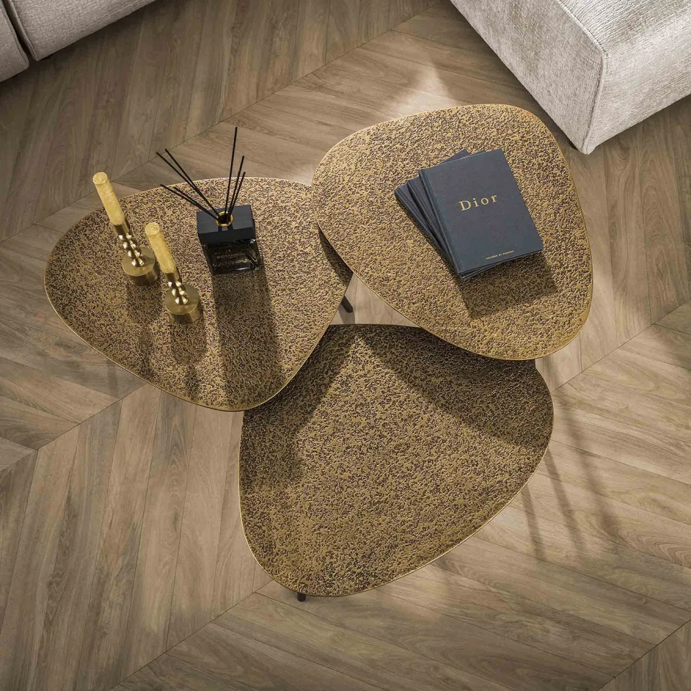 Couchtisch Set Sai dreieckig | 3-teilig | Metall | Antike bronze / gold