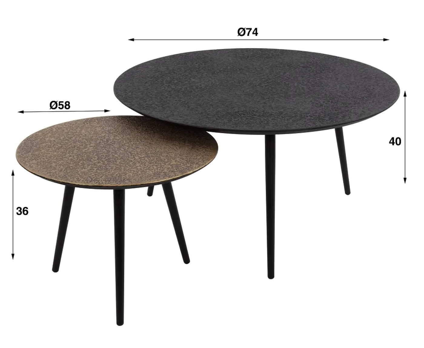 Couchtisch Set Sai rund | 2-teilig | Metall | metallic schwarz / gold