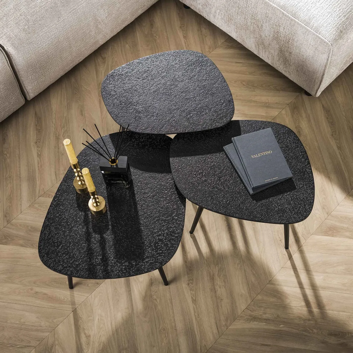 Couchtisch Set Sai viereckig | 3-teilig | Metall | metallic schwarz