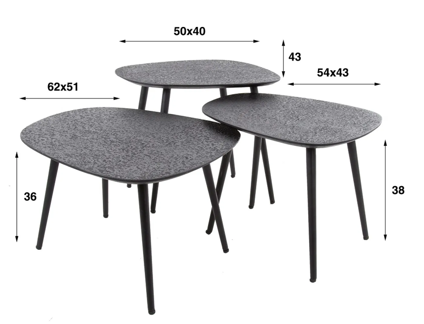 Couchtisch Set Sai viereckig | 3-teilig | Metall | metallic schwarz