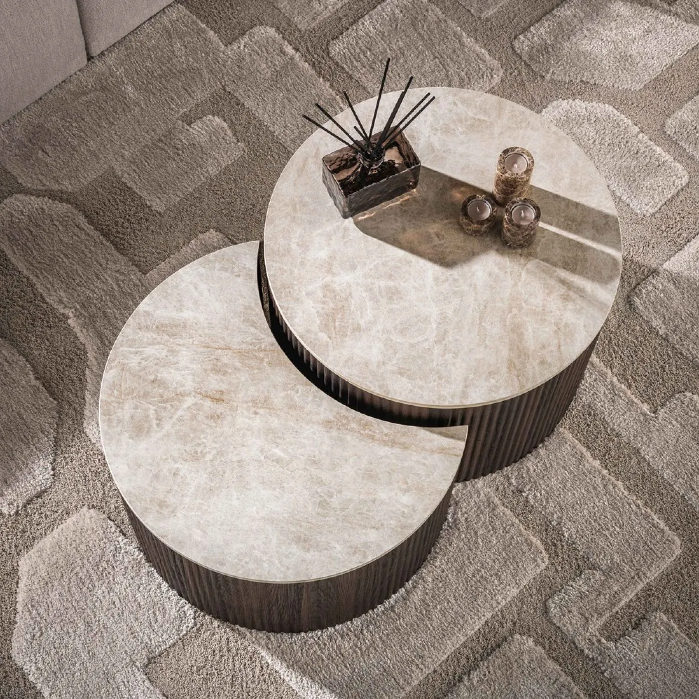 Couchtisch Set Sienna | 2-teilig | halbrund | 3D Keramik | Taj Mahal