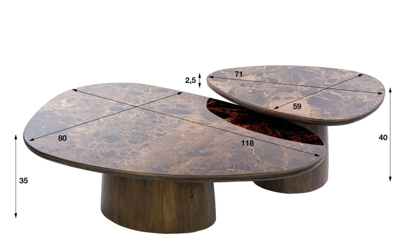 Couchtisch Set Violay | 2-teilig | dreieckig | Keramik | dark emperador