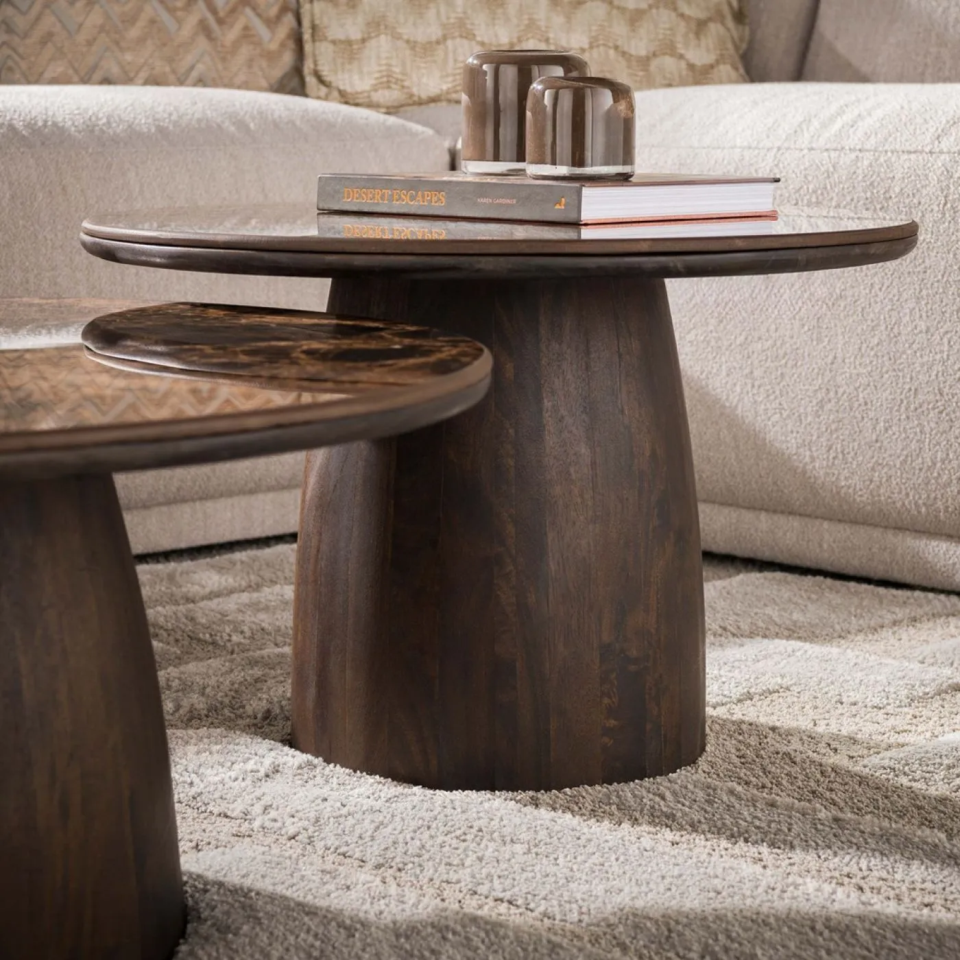 Couchtisch Set Violay | 2-teilig | rund | Keramik | dark emperador