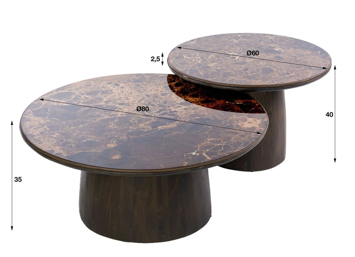Couchtisch Set Violay | 2-teilig | rund | Keramik | dark emperador