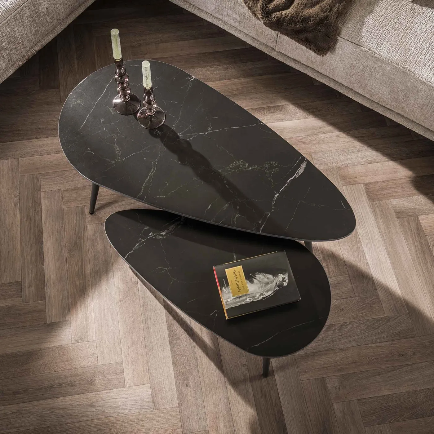 Couchtisch Set Viti 2-teilig | dreieckig | 70/100 cm | Ceramic | natur schwarz