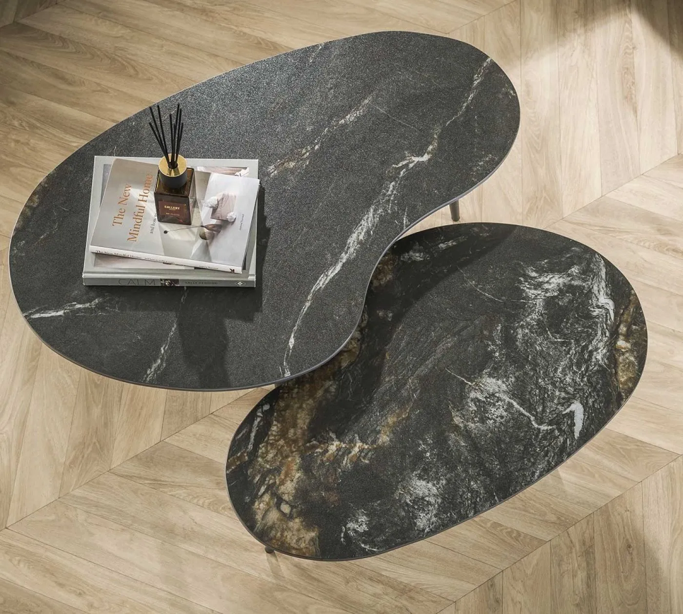 Couchtisch Set Vola | 2-teilig | Nierenform | Keramik | schwarz