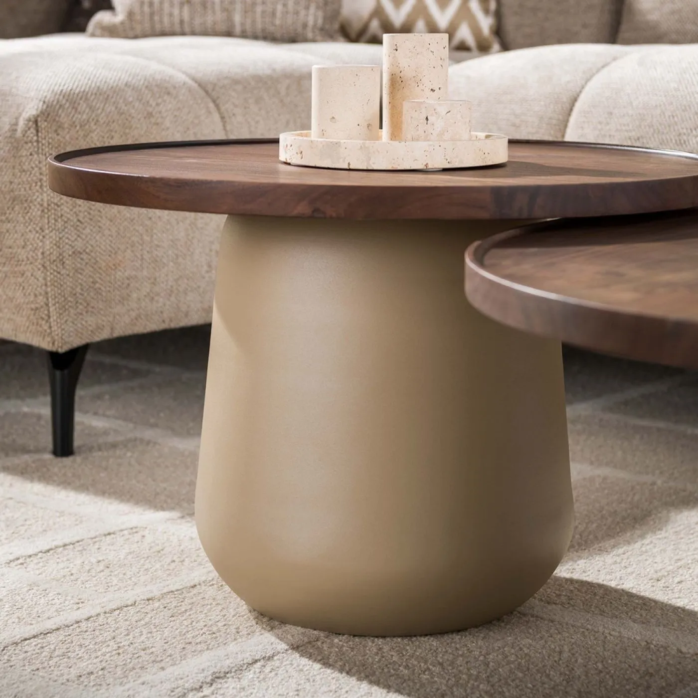 Couchtisch Set Zeron | 2-teilig | rund | Akazie massiv | Braun