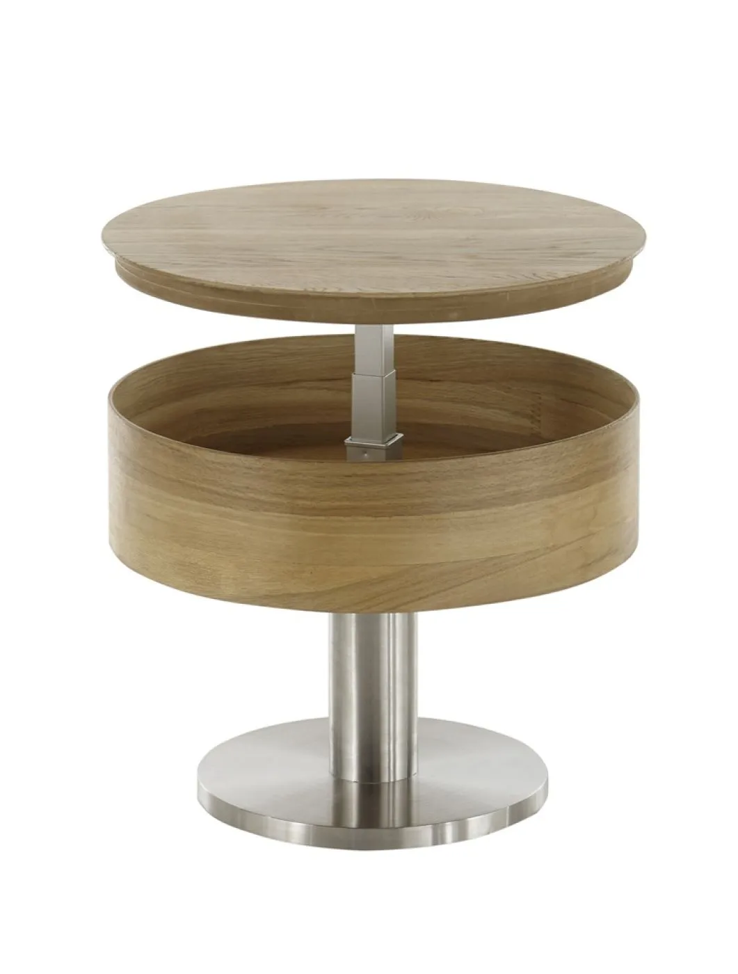 Couchtisch Tanger mit Lift | rund | Ø60 | Asteiche / Edelstahl | auf Rollen