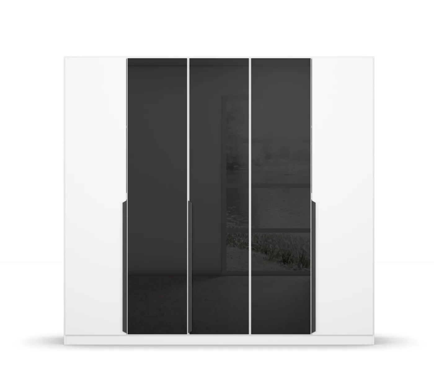 Drehtürenschrank Artemis | mit Glastüren | alpinweiß / basalt grau | 226 x 210 x 54 cm