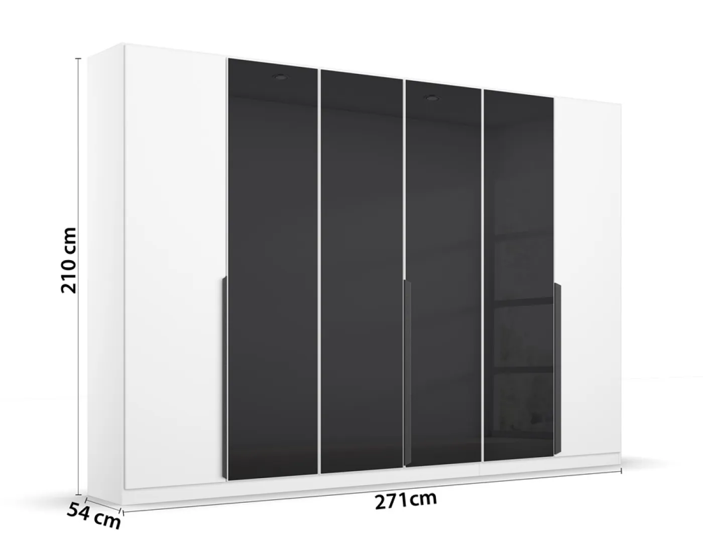 Drehtürenschrank Artemis | mit Glastüren | alpinweiß / basalt grau | 271 x 210 x 54 cm