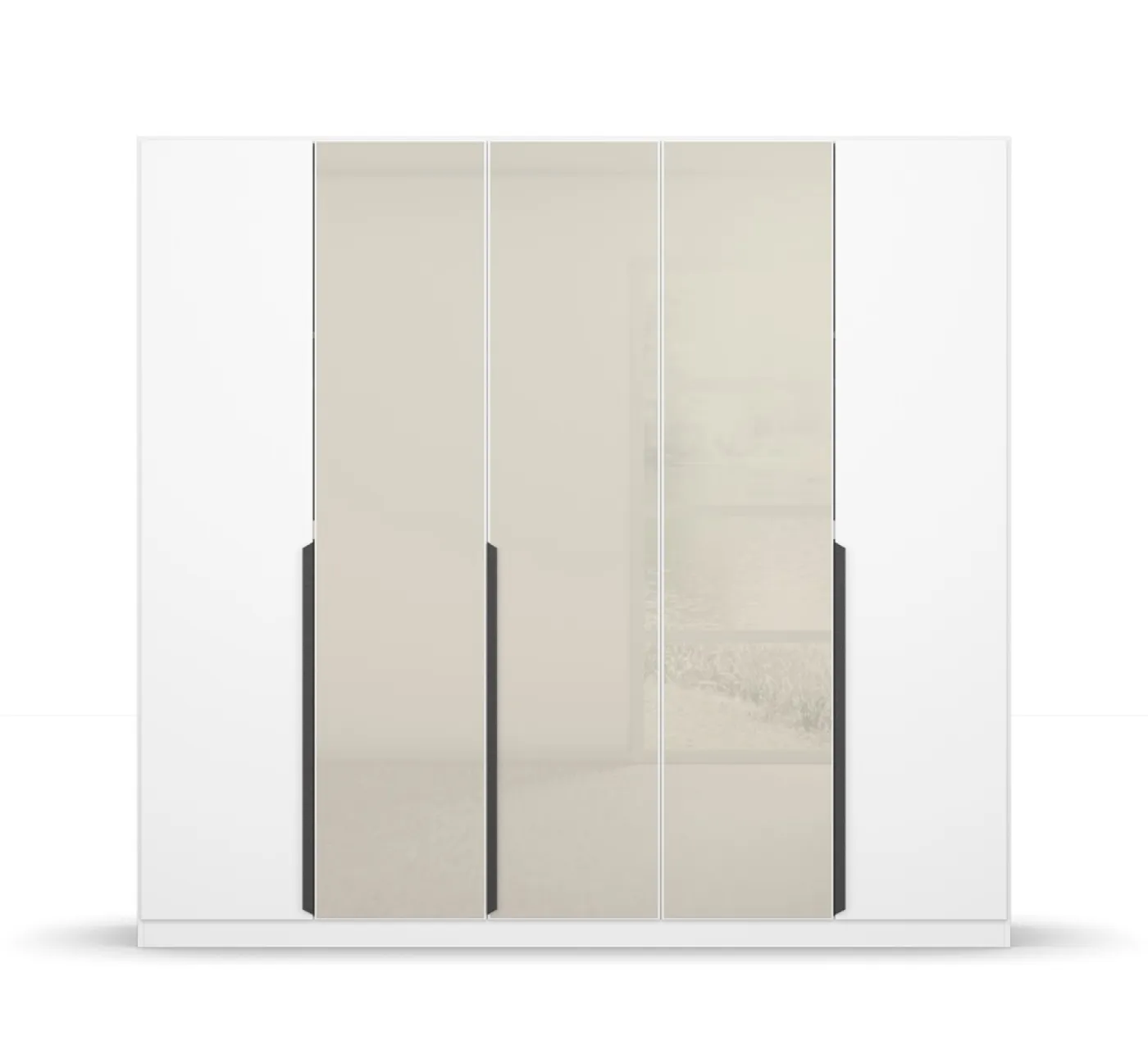 Drehtürenschrank Artemis | mit Glastüren | alpinweiß / champagner | 226 x 210 x 54 cm