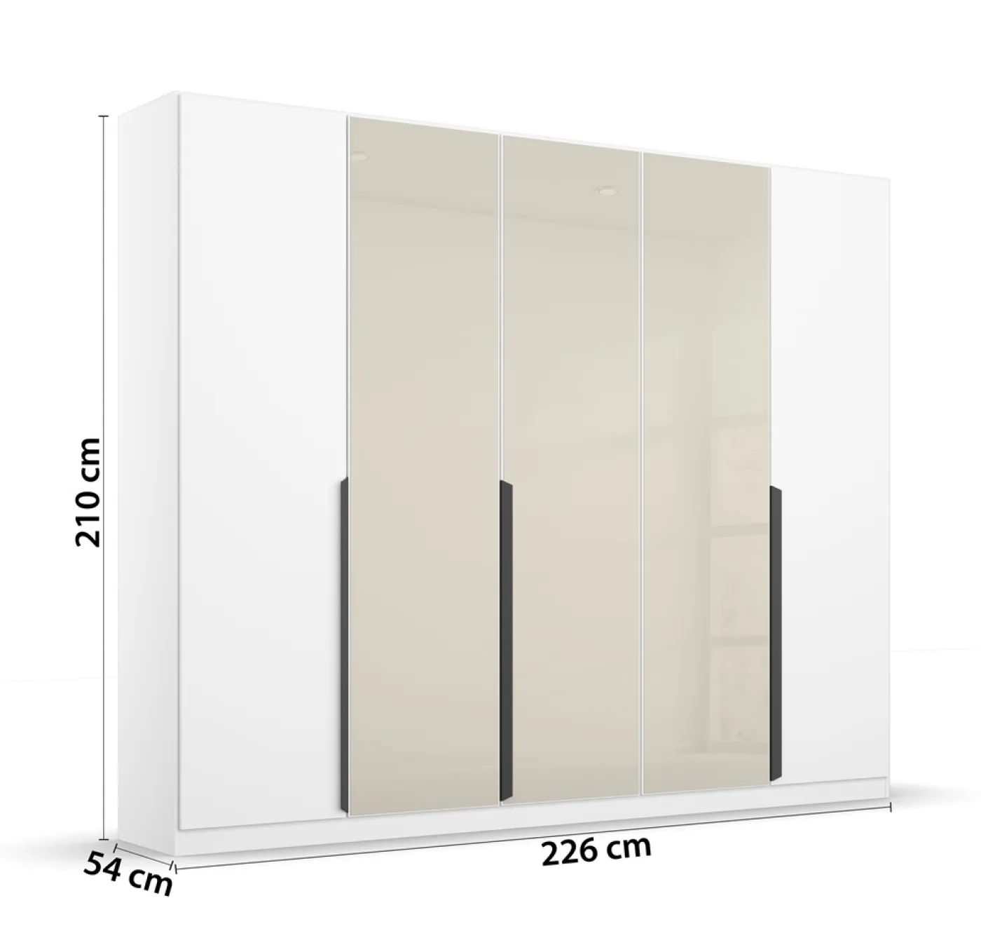 Drehtürenschrank Artemis | mit Glastüren | alpinweiß / champagner | 226 x 210 x 54 cm