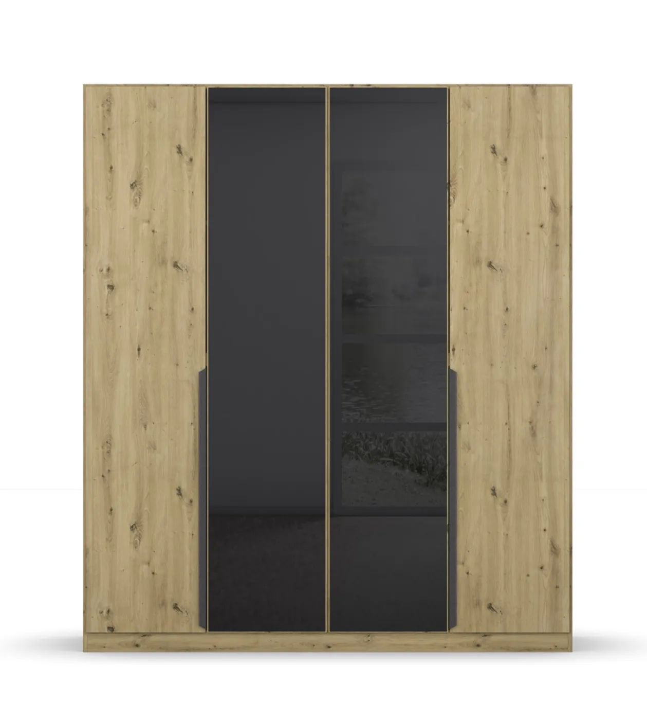Drehtürenschrank Artemis | mit Glastüren | Eiche Artisan / basalt grau | 181 x 210 x 54 cm
