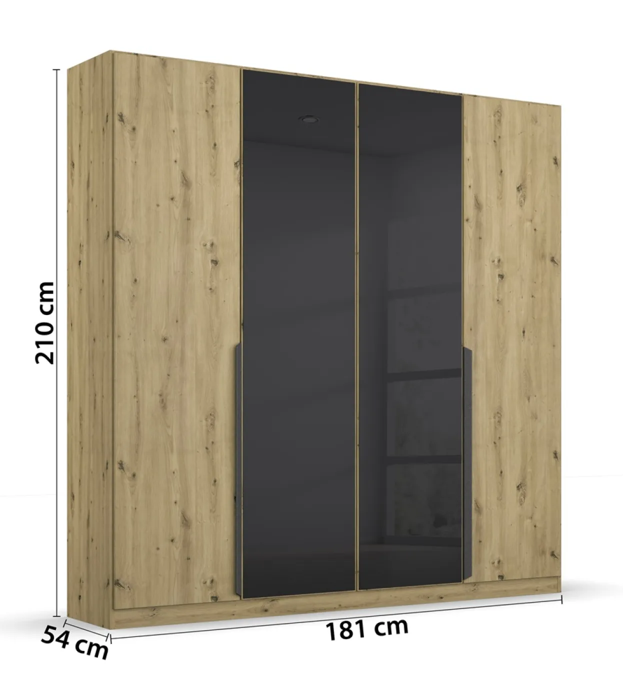 Drehtürenschrank Artemis | mit Glastüren | Eiche Artisan / basalt grau | 181 x 210 x 54 cm