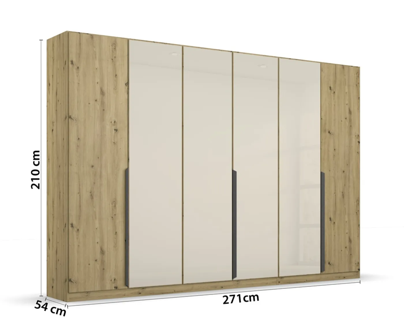 Drehtürenschrank Artemis | mit Glastüren | Eiche Artisan / champagner | verschiedene Größen
