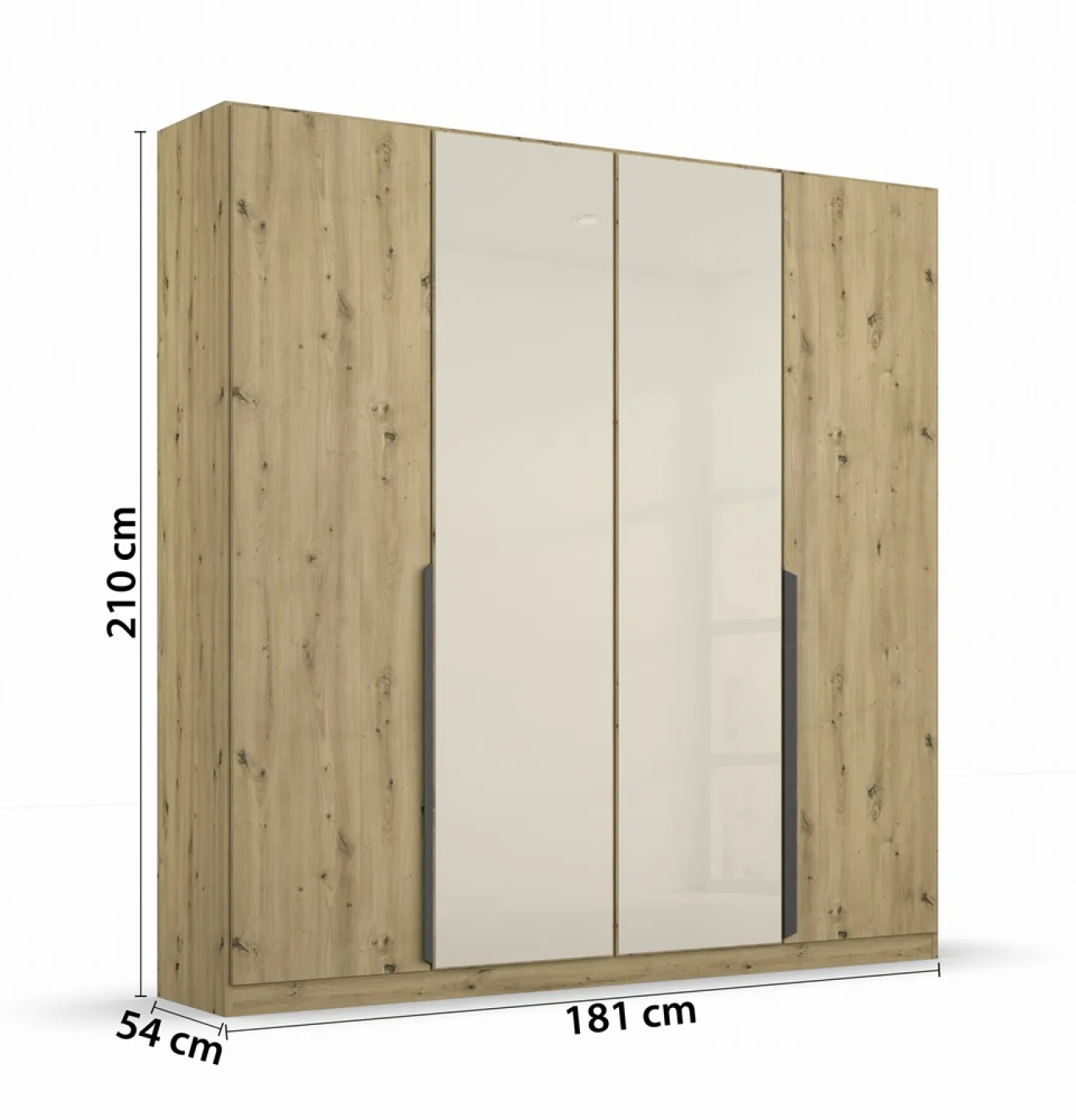 Drehtürenschrank Artemis | mit Glastüren | Eiche Artisan / champagner | verschiedene Größen