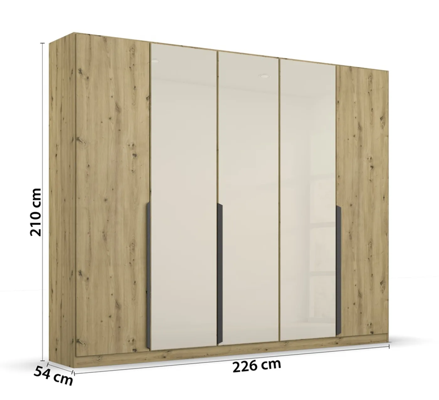 Drehtürenschrank Artemis | mit Glastüren | Eiche Artisan / champagner | verschiedene Größen