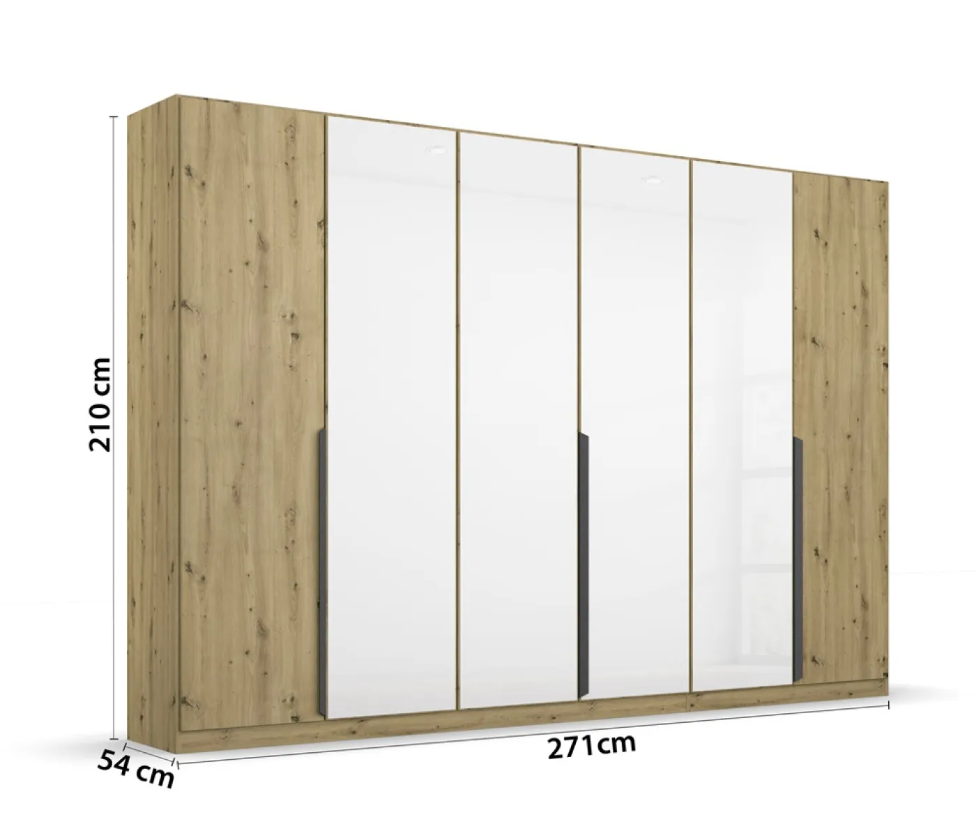 Drehtürenschrank Artemis | mit Glastüren | Eiche Artisan / weiß | 271 x 210 x 54 cm