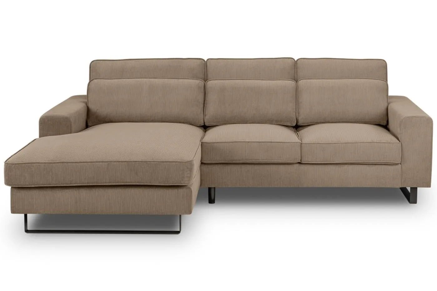 Ecksofa Bolivia links mit Rückenkissen | 276cm | Cord | braun-beige