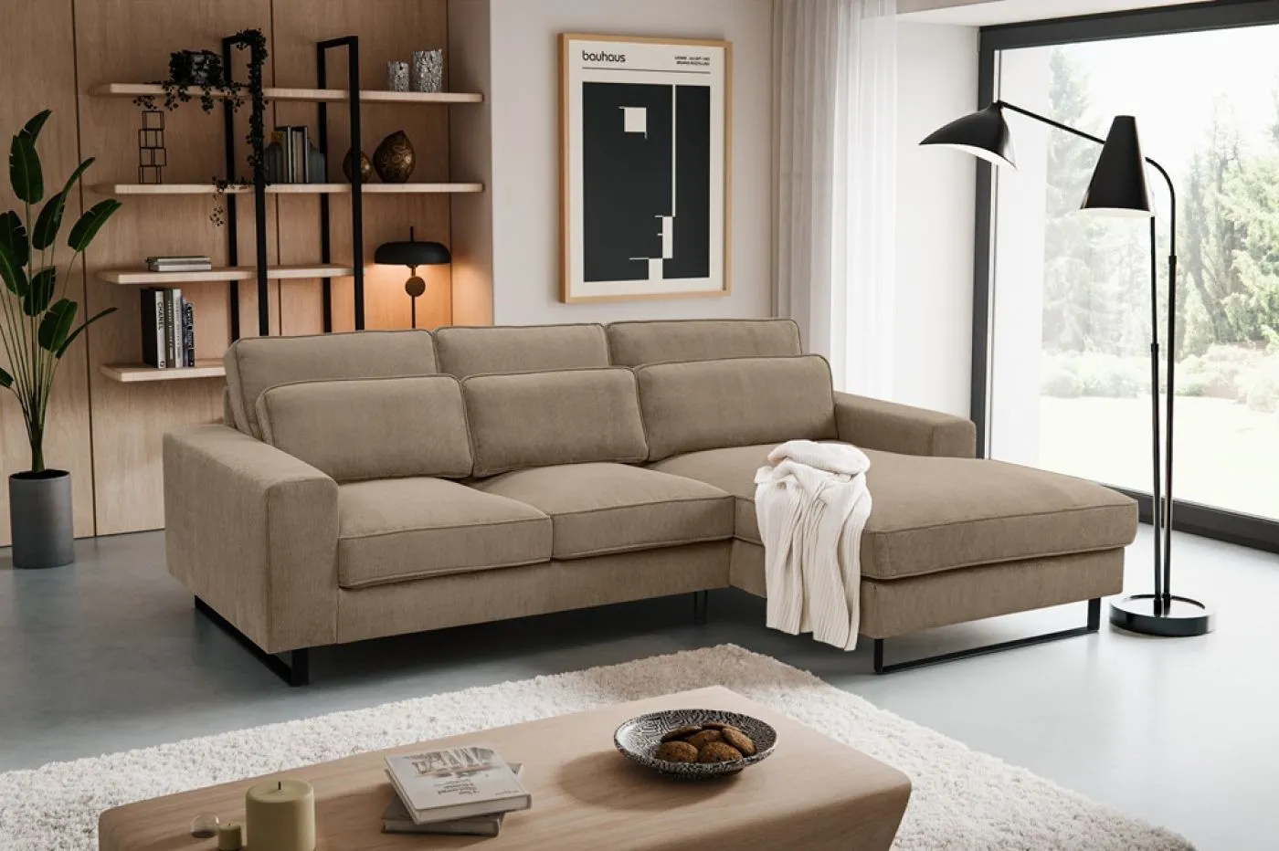 Ecksofa Bolivia rechts mit Rückenkissen | 276cm | Cord | braun-beige