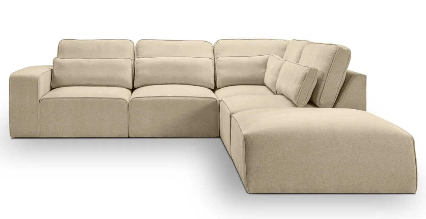Ecksofa Lux rechts mit Rückenkissen | 305cm | Webstoff | beige