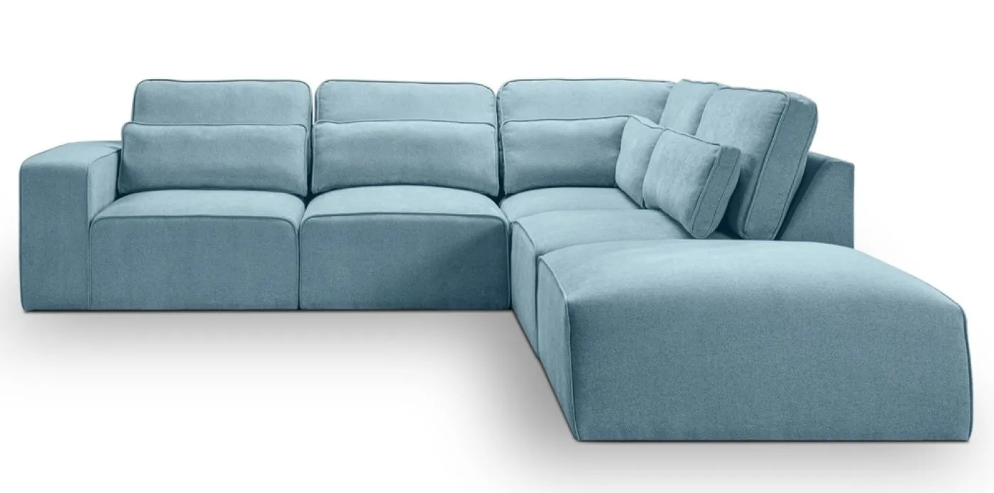 Ecksofa Lux rechts mit Rückenkissen | 305cm | Webstoff | hellblau