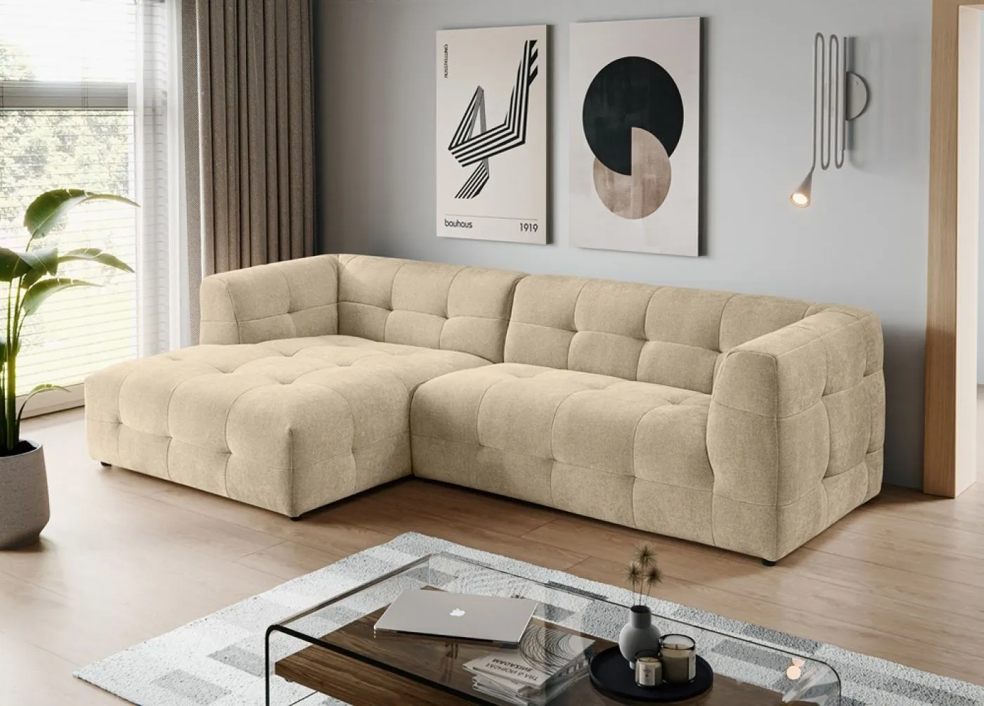 Ecksofa Polstersofa Tenso links | 292cm | Webstoff | beige