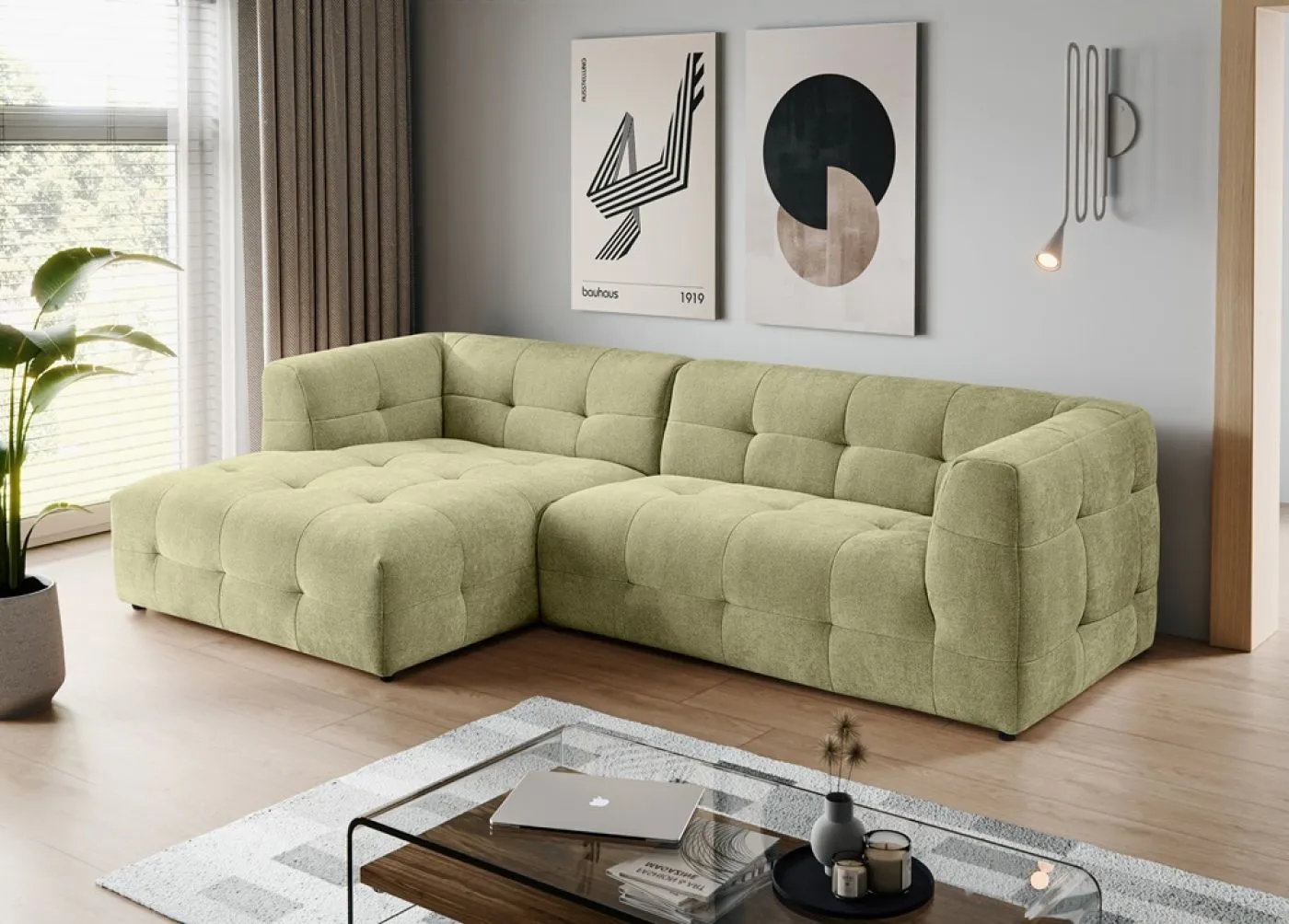 Ecksofa Polstersofa Tenso links | 292cm | Webstoff | grün